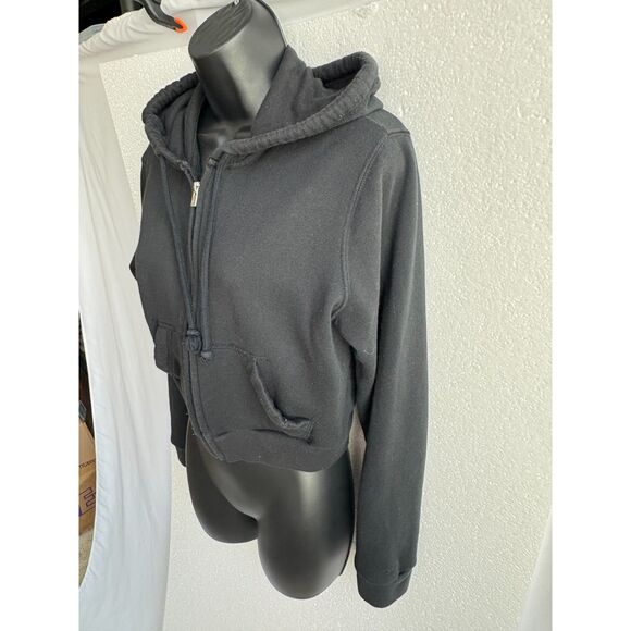 Hollister Crop Feel Good Easy Full Zip Black Long Sleeve Hoodie Sweatshirt S - Picture 4 of 10